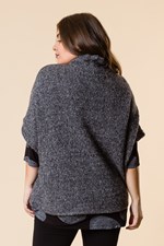 COSY KNIT ROLL NECK PONCHO - charcoal